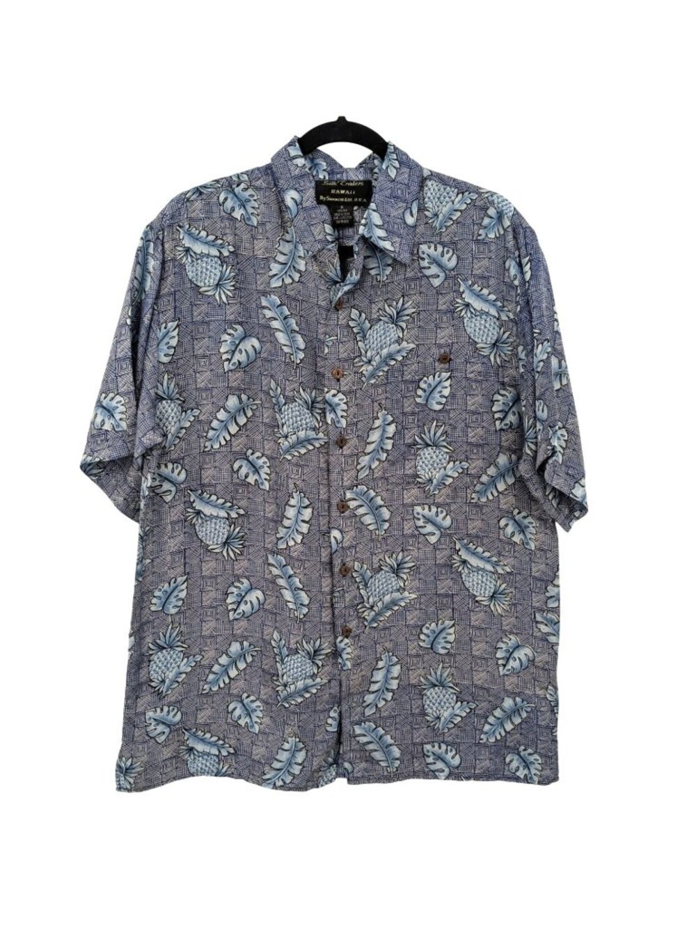 Vtg‎ Silk Pineapple Hawaiian Shirt Aloha Resort Tropical Coastal Button Up Small